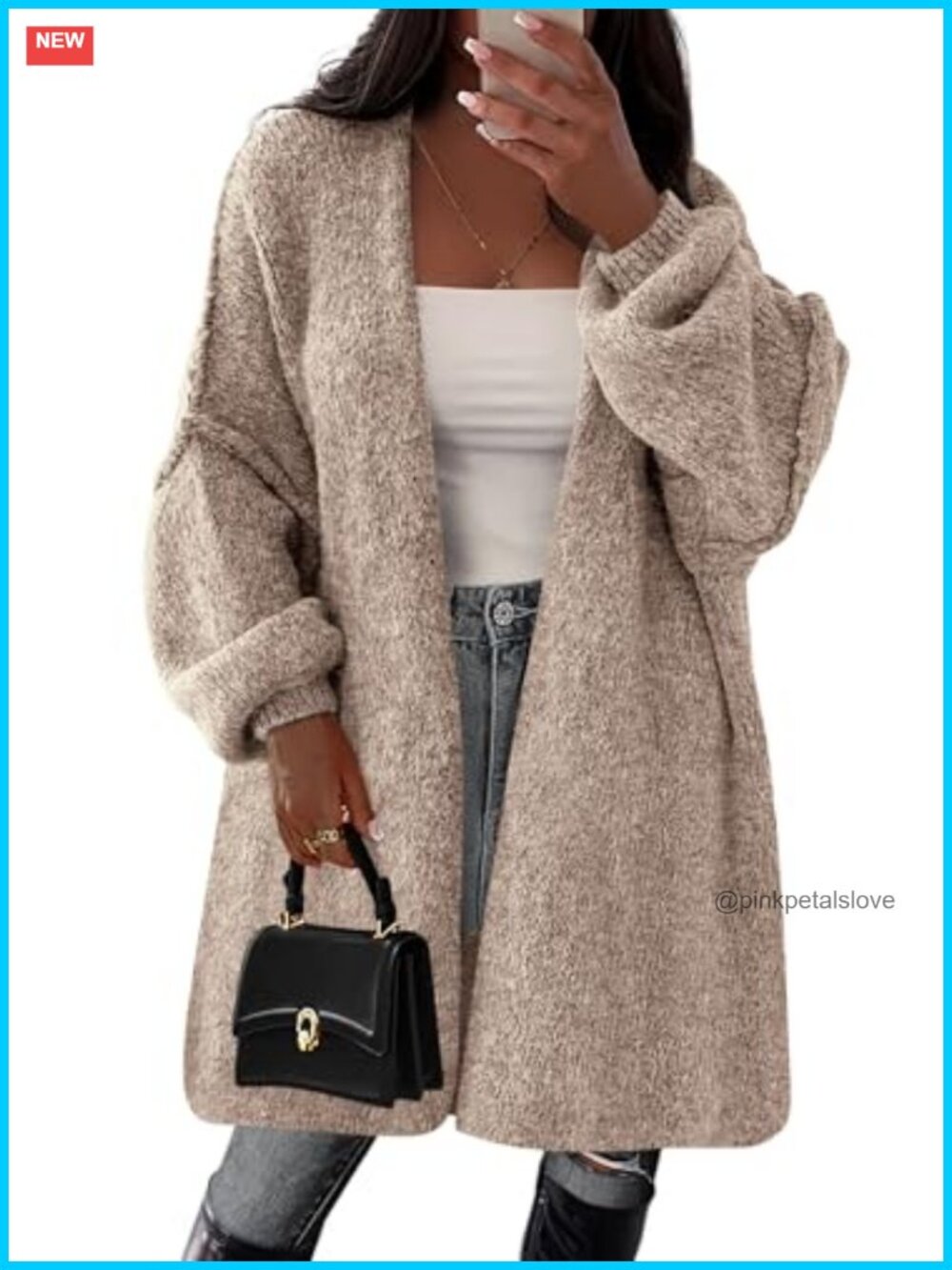 Oversized Long Cardigan Sweater Open Front Knit Mid Thigh Fall Layer